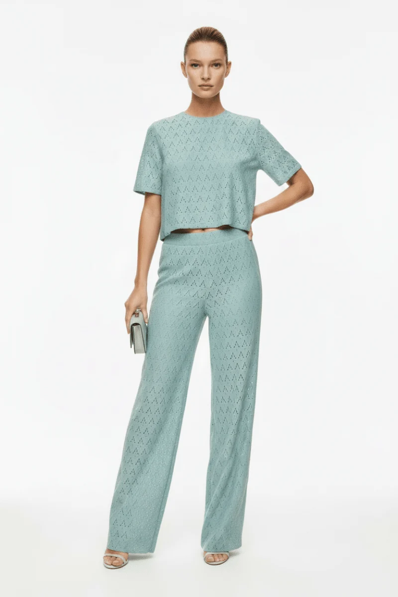 Vila Hose VIAMALINA HW WIDE PANTS/VOL/PB - Blue Surf