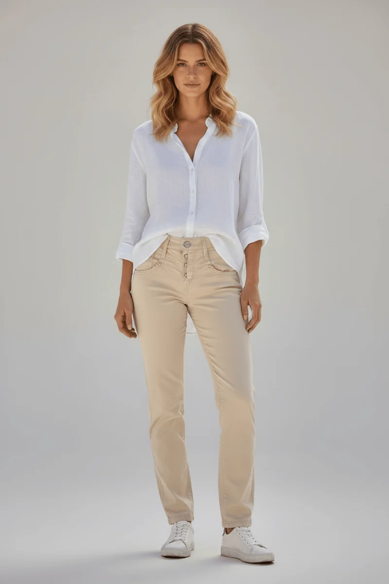 Herrlicher Shyra Tap Satin Stretch Hose für Damen in Beige