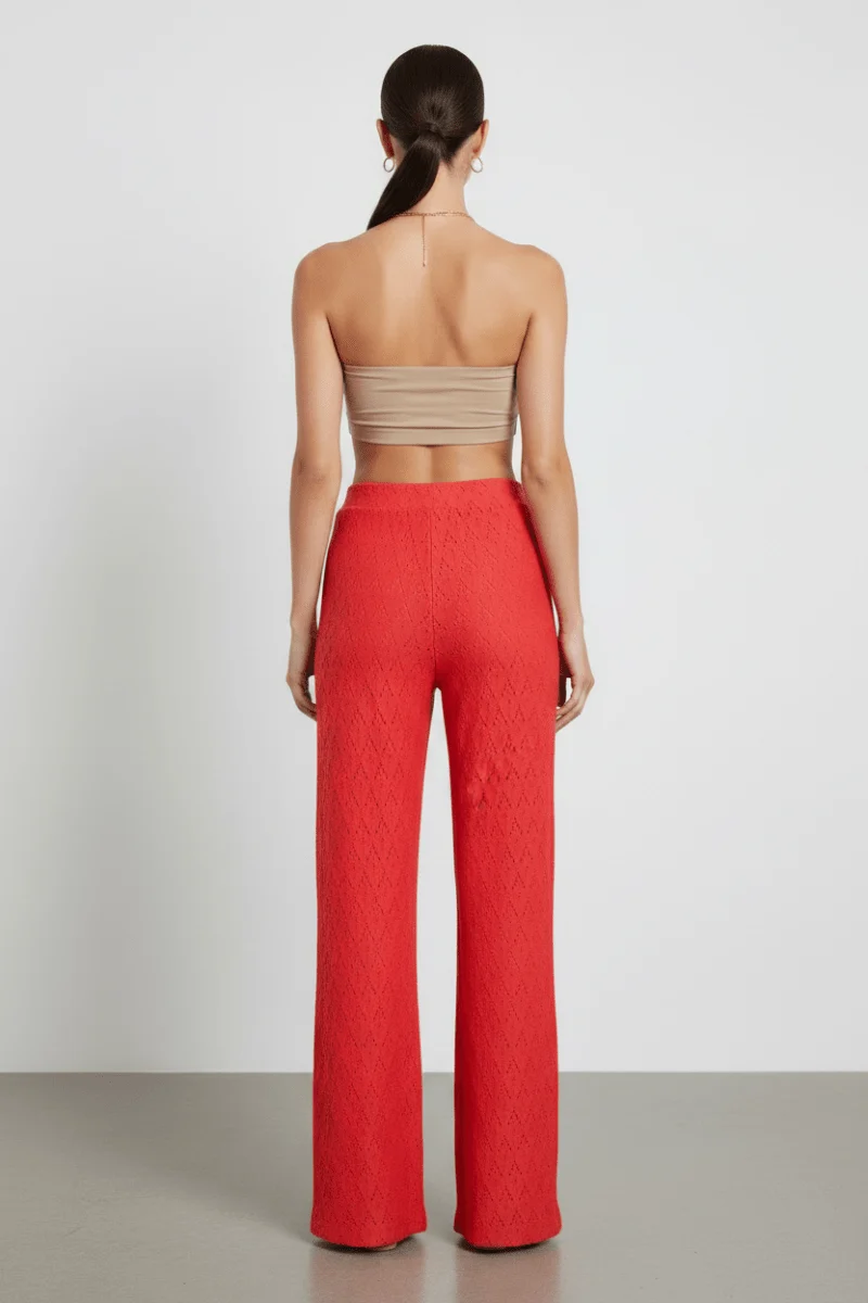 Vila Hose VIAMALINA HW WIDE PANTS/VOL/PB - Hibiscus