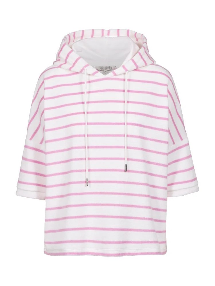 Herrlicher Smila Hoody Shortsleeve Jersey Velour Striped Shirt für Damen in Rosa