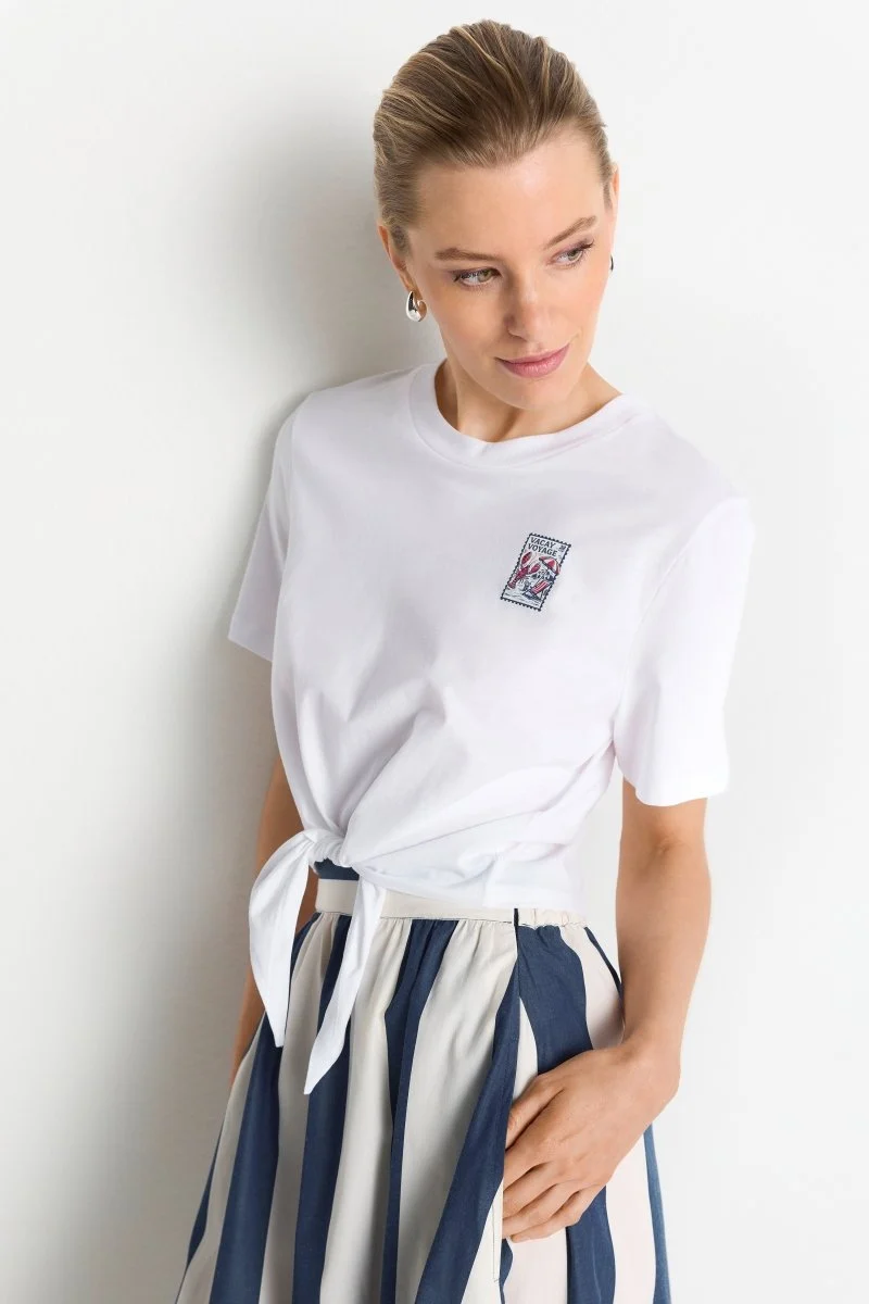 Rich & Royal Damen Knot T-Shirt mit Print in white