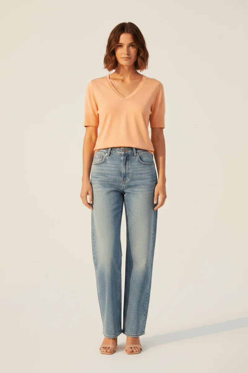 Rich & Royal T Fineknit V-Neck Shirt in der Farbe Soft Papaya