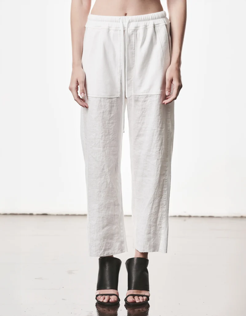 Cropped Straight-Leg Leinen-Mix Hose