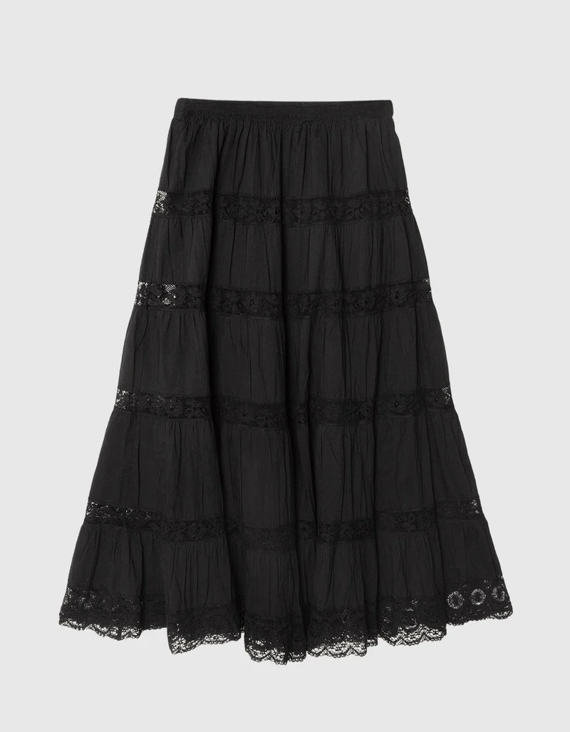 Ausgestellter Maxi-Rock Amore mit Häkelspitzen-Details