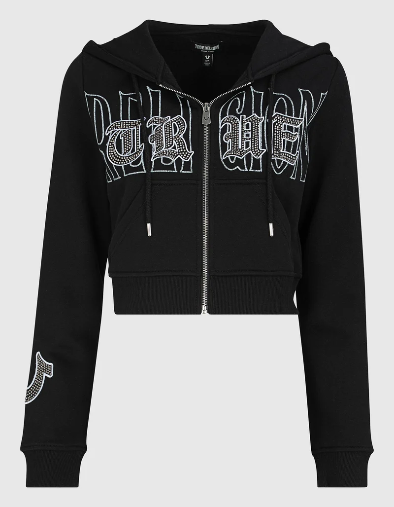 Cropped Zipper Hoodie Embroidered Shrunken Zip