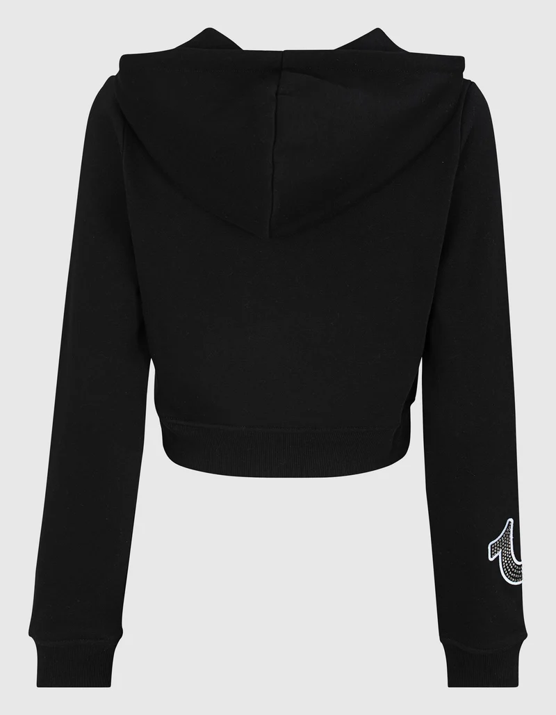 Cropped Zipper Hoodie Embroidered Shrunken Zip
