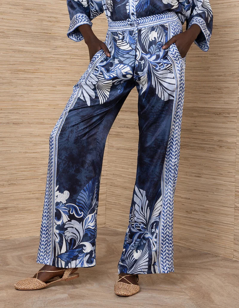 Gemusterte Wide-Leg Hose Beyza mit Seidenanteil