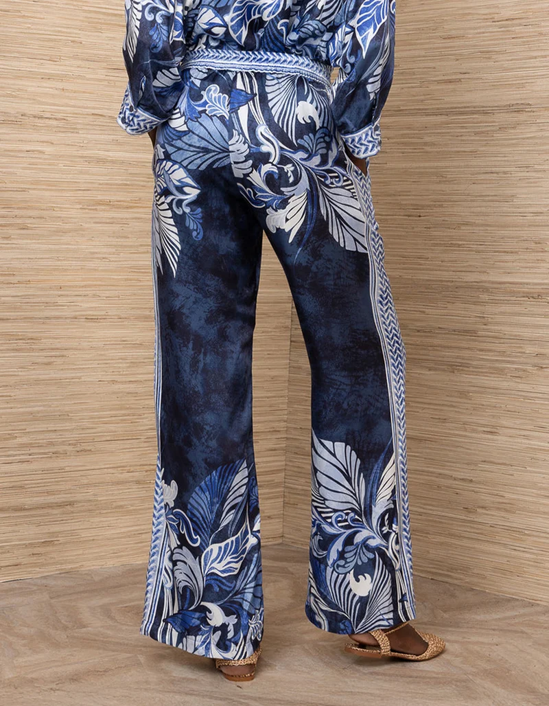 Gemusterte Wide-Leg Hose Beyza mit Seidenanteil