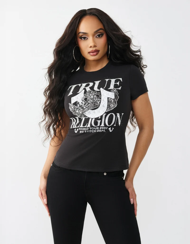 Bedrucktes T-Shirt Crystal Classic mit Strass-Verzierung