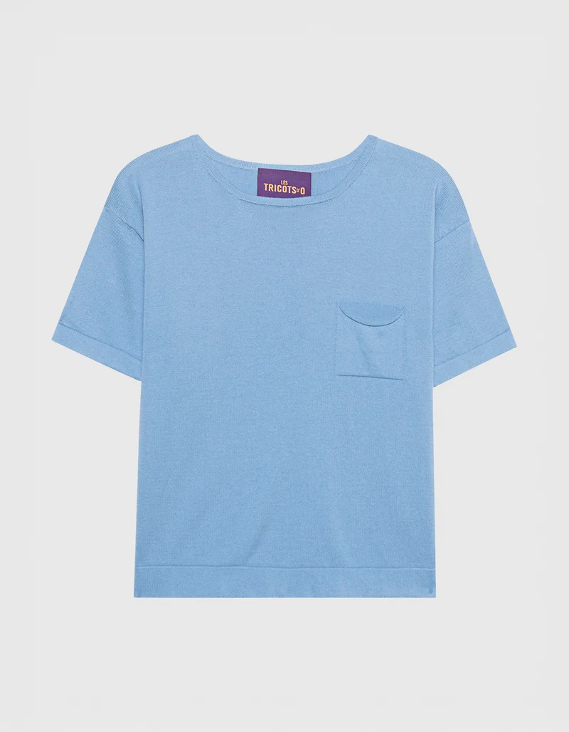 Boxy-Cut Strick-T-Shirt mit Brusttasche