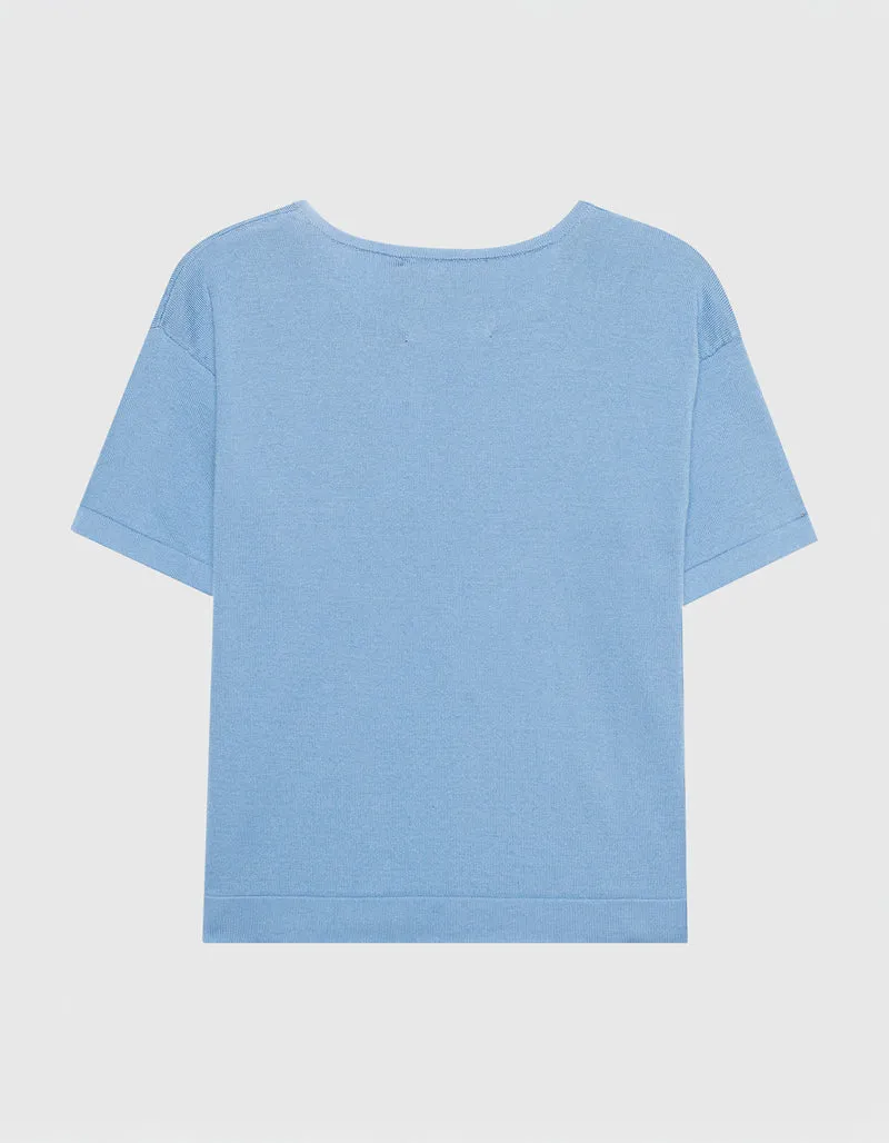 Boxy-Cut Strick-T-Shirt mit Brusttasche