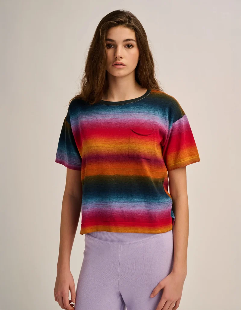 Boxy-Cut Strick-T-Shirt mit Brusttasche