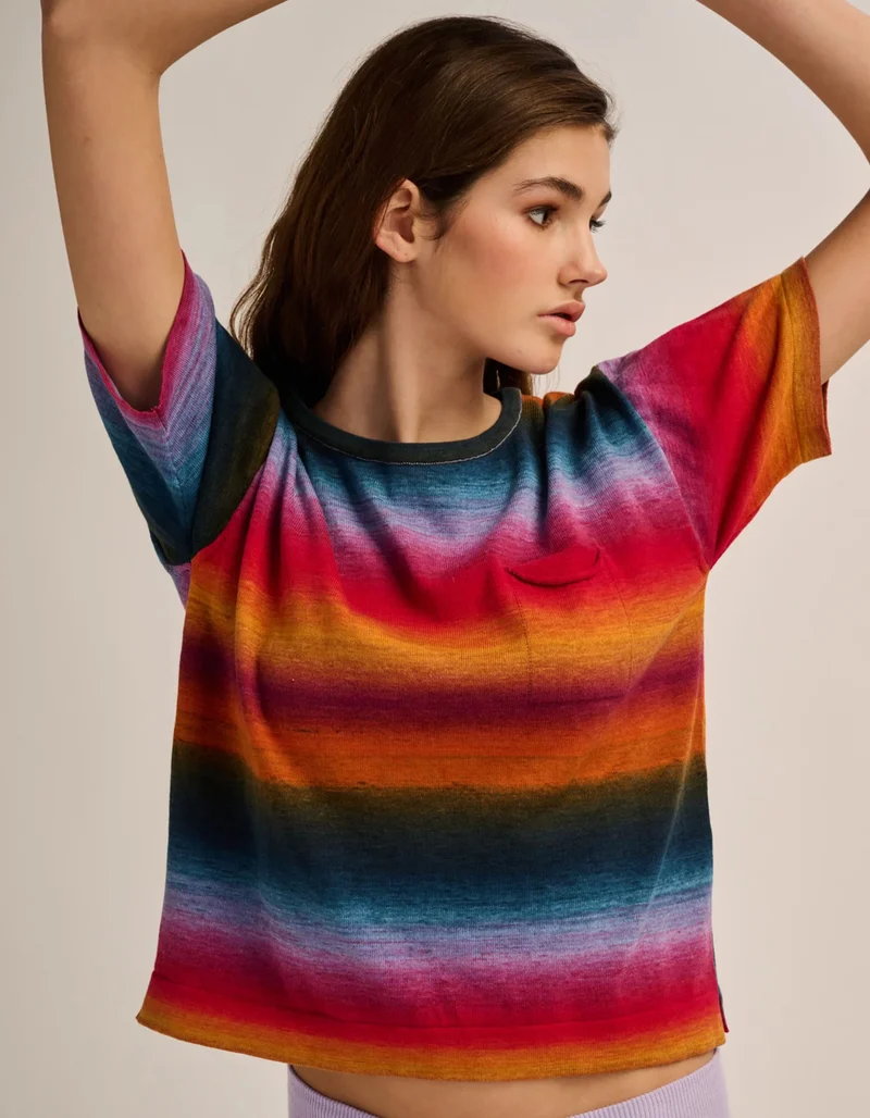 Boxy-Cut Strick-T-Shirt mit Brusttasche