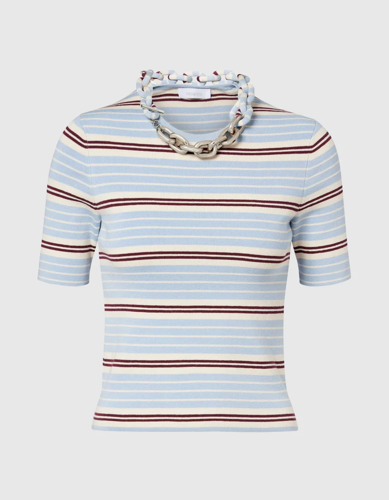 Gestreiftes Strick-Shirt mit Kettendetail