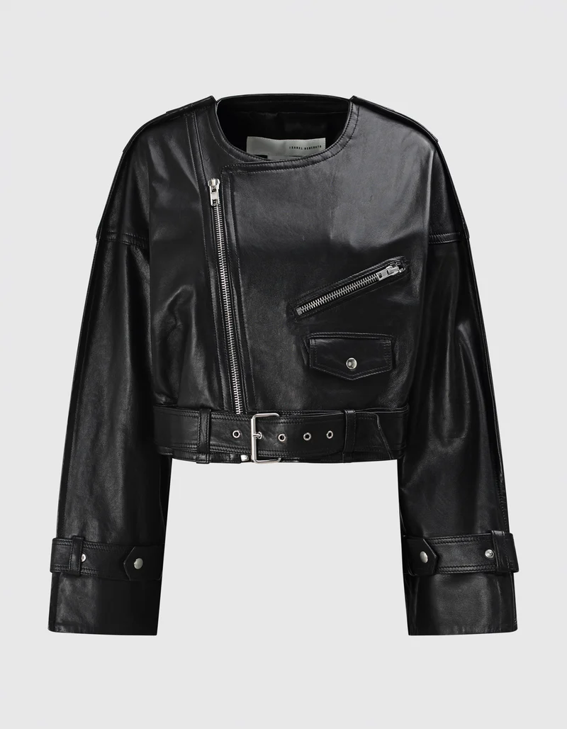 Cropped Lederjacke im Biker-Stil
