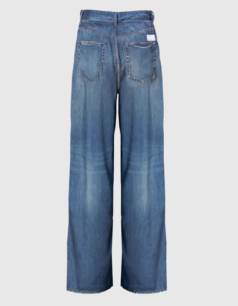 Wide-Leg Satin Hose Edda Relax in Denim-Optik