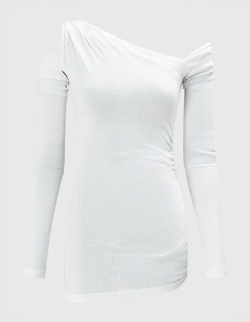 One-Shoulder Longsleeve mit Raffung