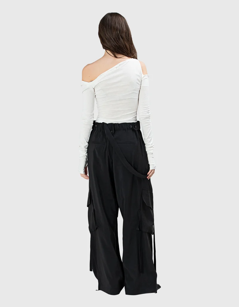 One-Shoulder Longsleeve mit Raffung