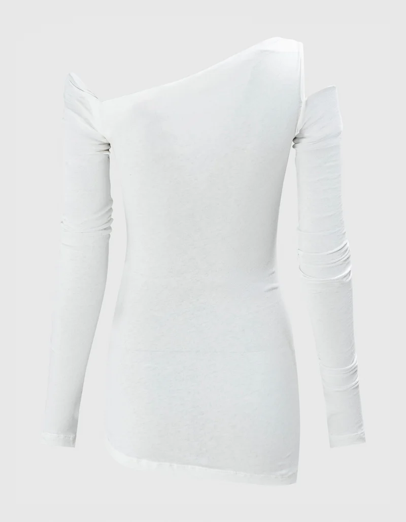 One-Shoulder Longsleeve mit Raffung