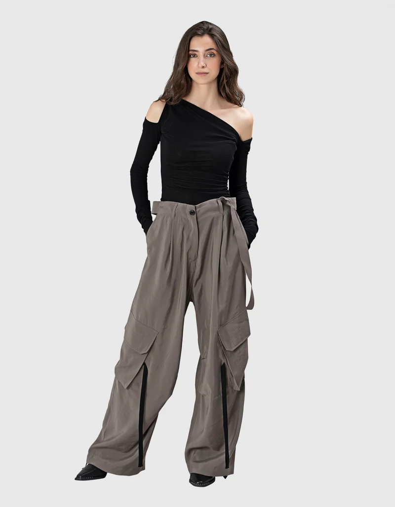 One-Shoulder Longsleeve mit Raffung