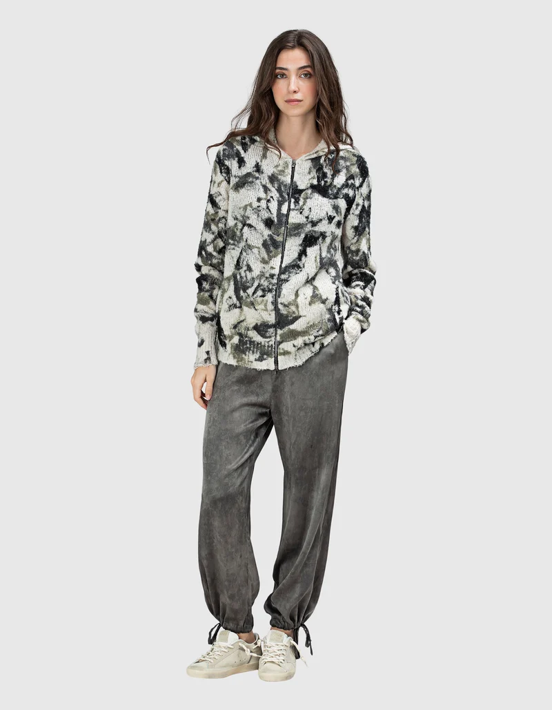 Camouflage Feinstrick Zipper Hoodie Geometric