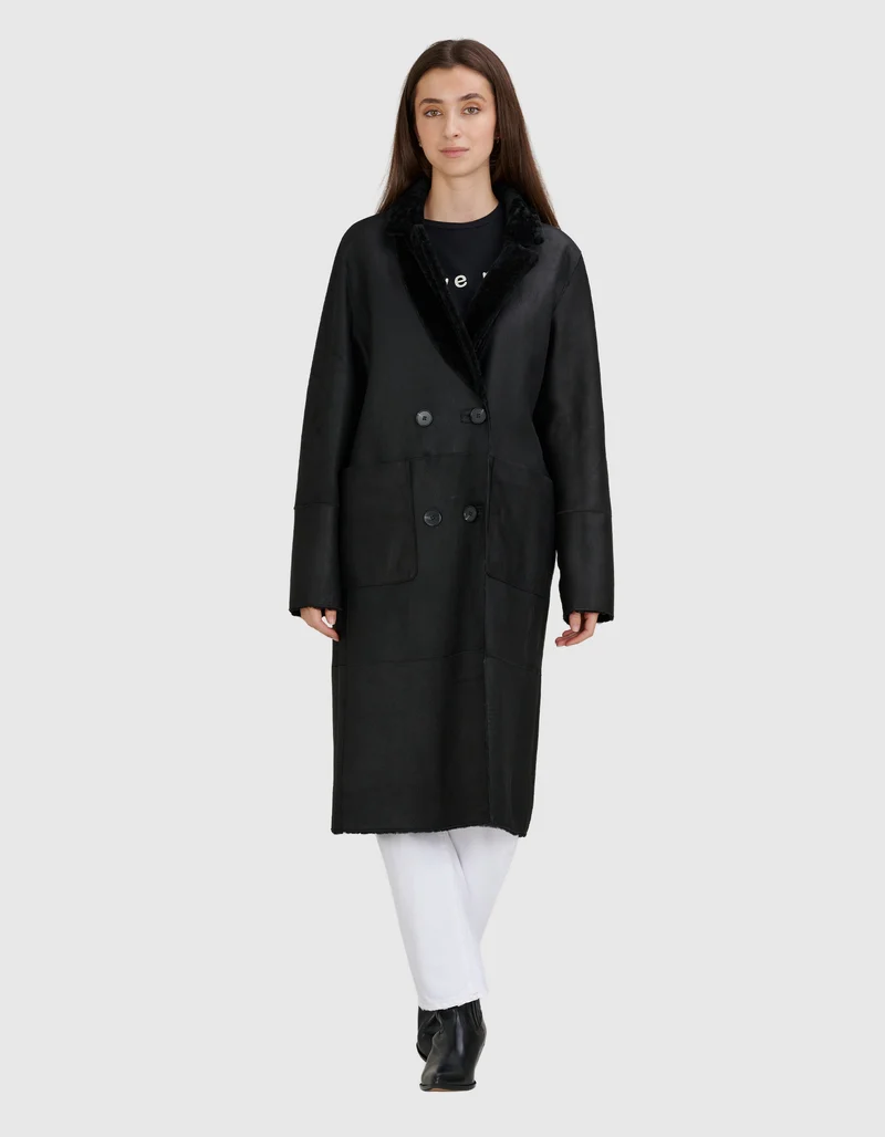 Doppelreihiger Shearling Wendemantel Golier