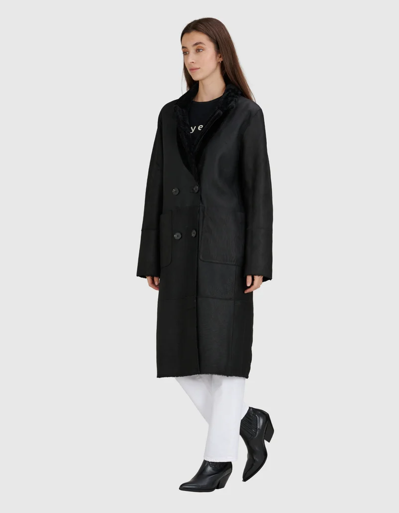 Doppelreihiger Shearling Wendemantel Golier