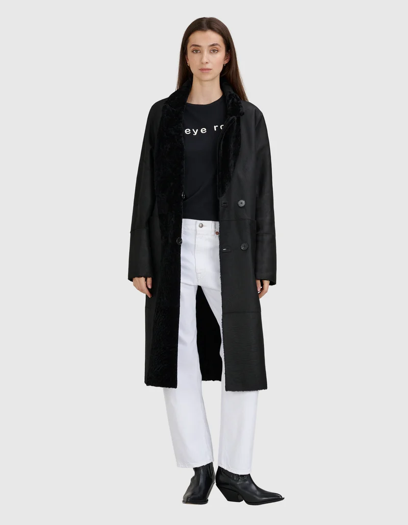 Doppelreihiger Shearling Wendemantel Golier