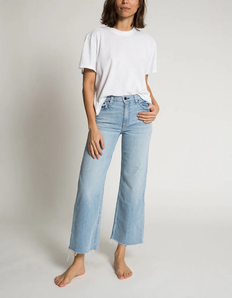 Washed-Out Jeans Crop Wide Leg