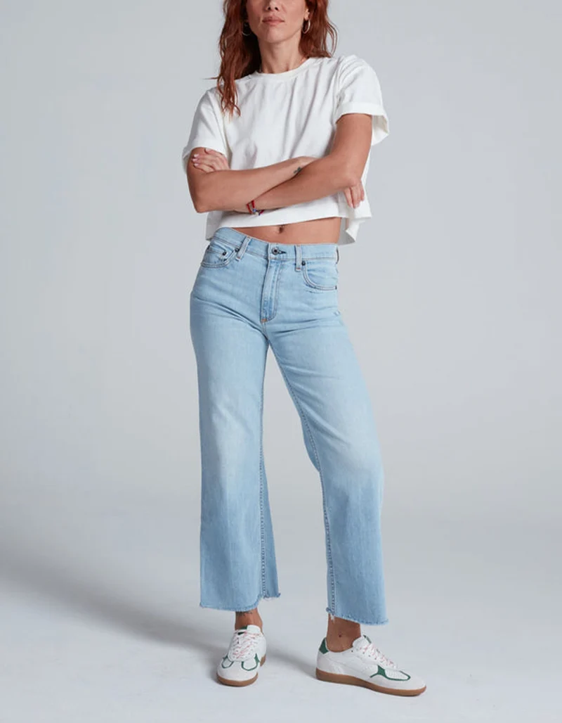 Washed-Out Jeans Crop Wide Leg