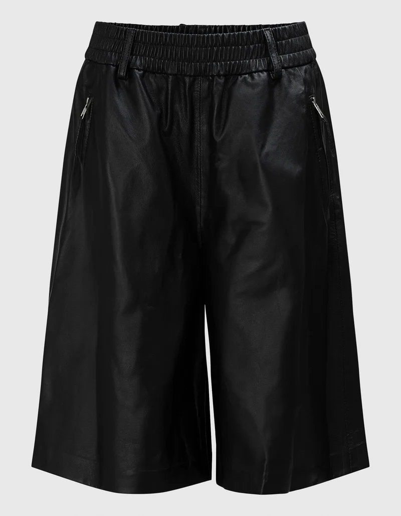 Lammleder-Bermudashorts mit elastischem Bund