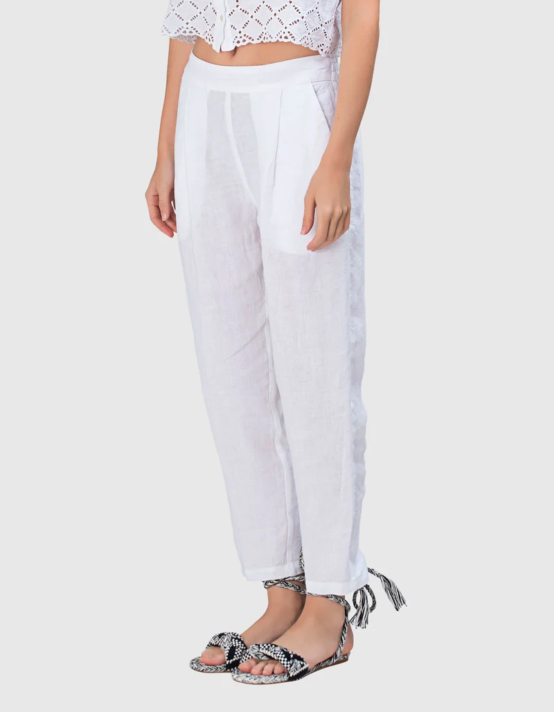 Cropped Leinen-Bundfaltenhose