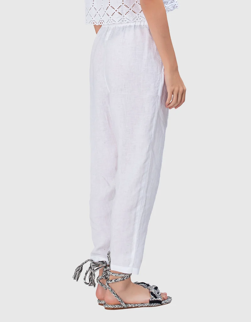 Cropped Leinen-Bundfaltenhose