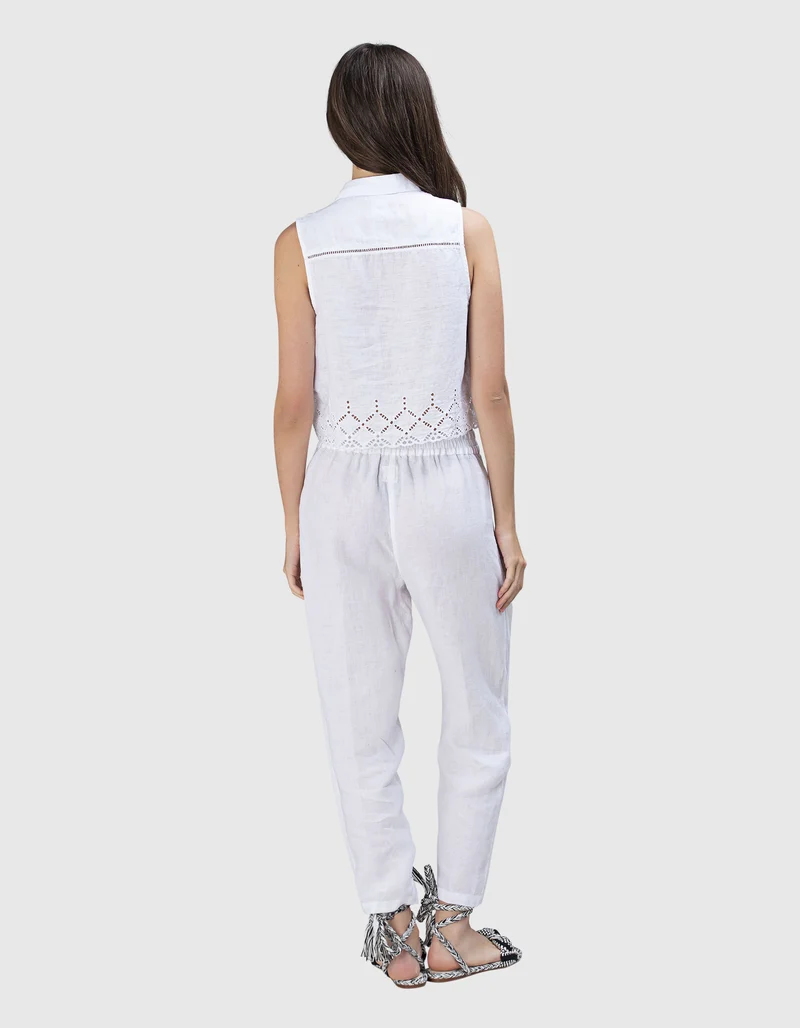 Cropped Leinen-Bundfaltenhose