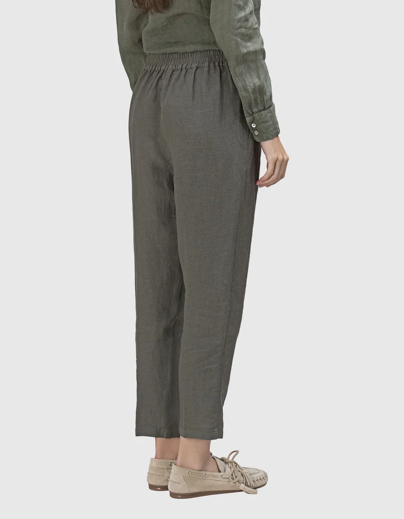 Cropped Leinen-Bundfaltenhose