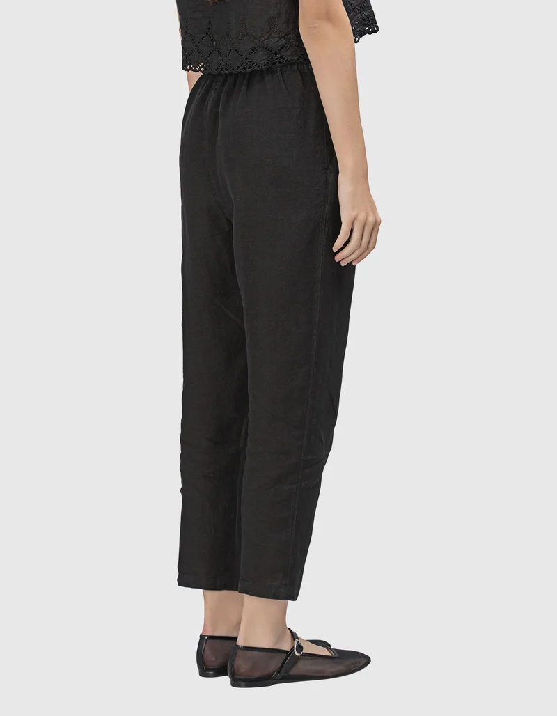 Cropped Leinen-Bundfaltenhose