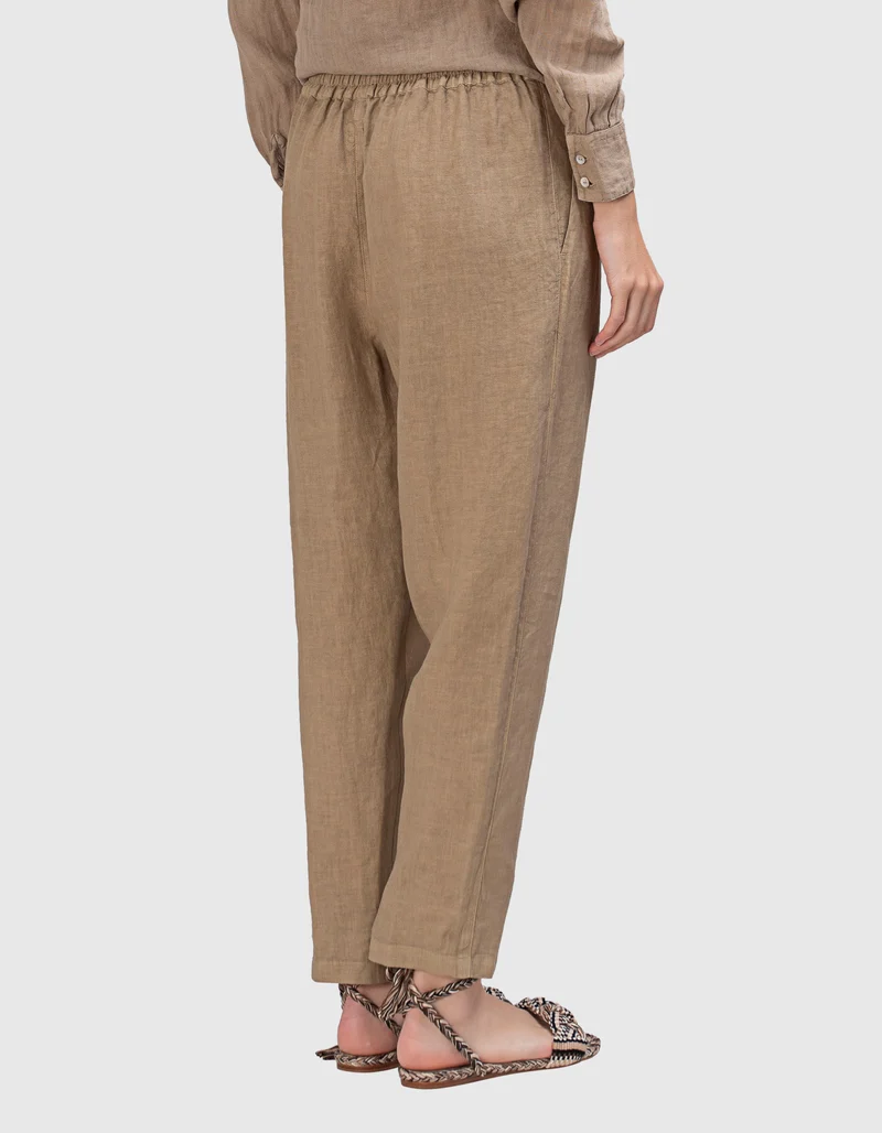 Cropped Leinen-Bundfaltenhose