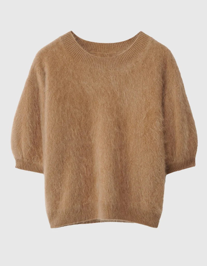 Fuzzy Kurzarm-Kaschmir-Pullover Juniper