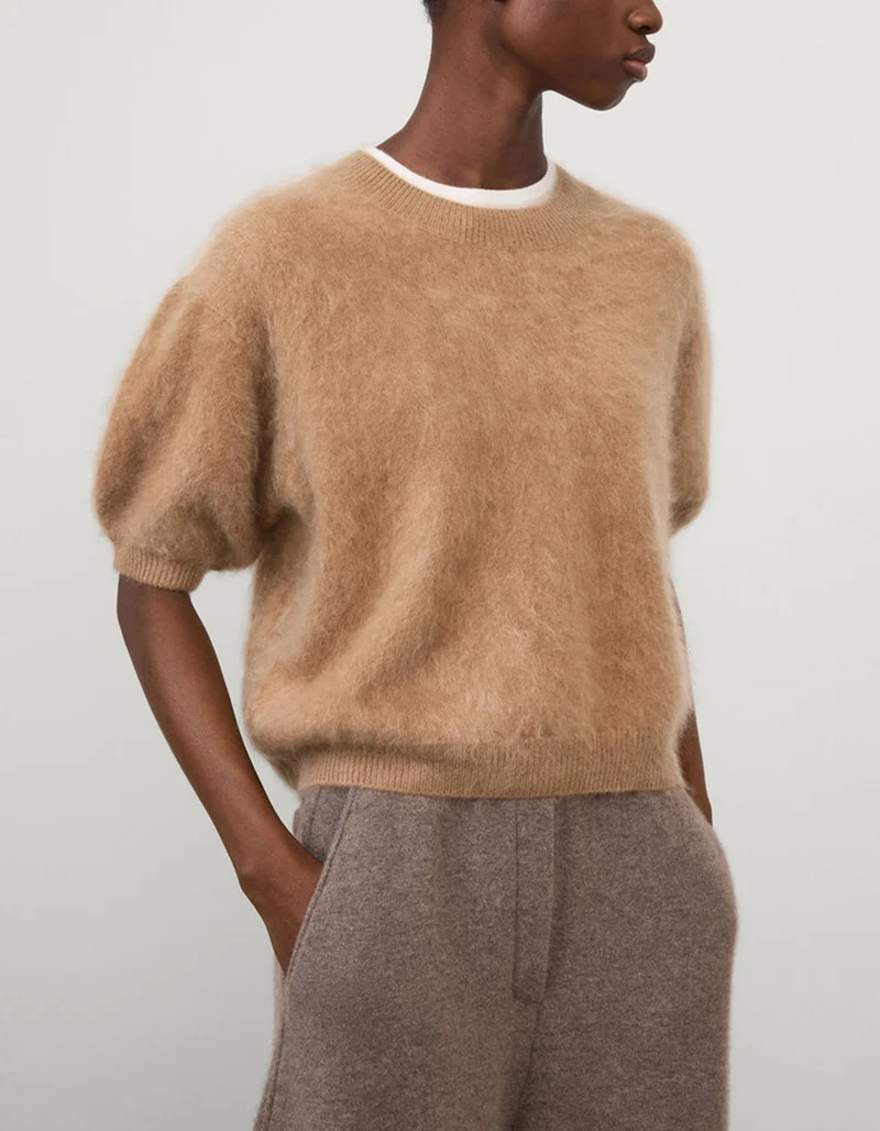 Fuzzy Kurzarm-Kaschmir-Pullover Juniper