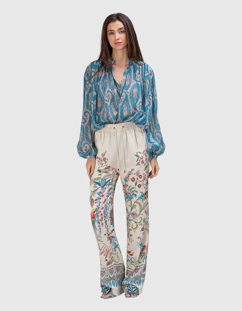 Gemusterte Wide-Leg Hose