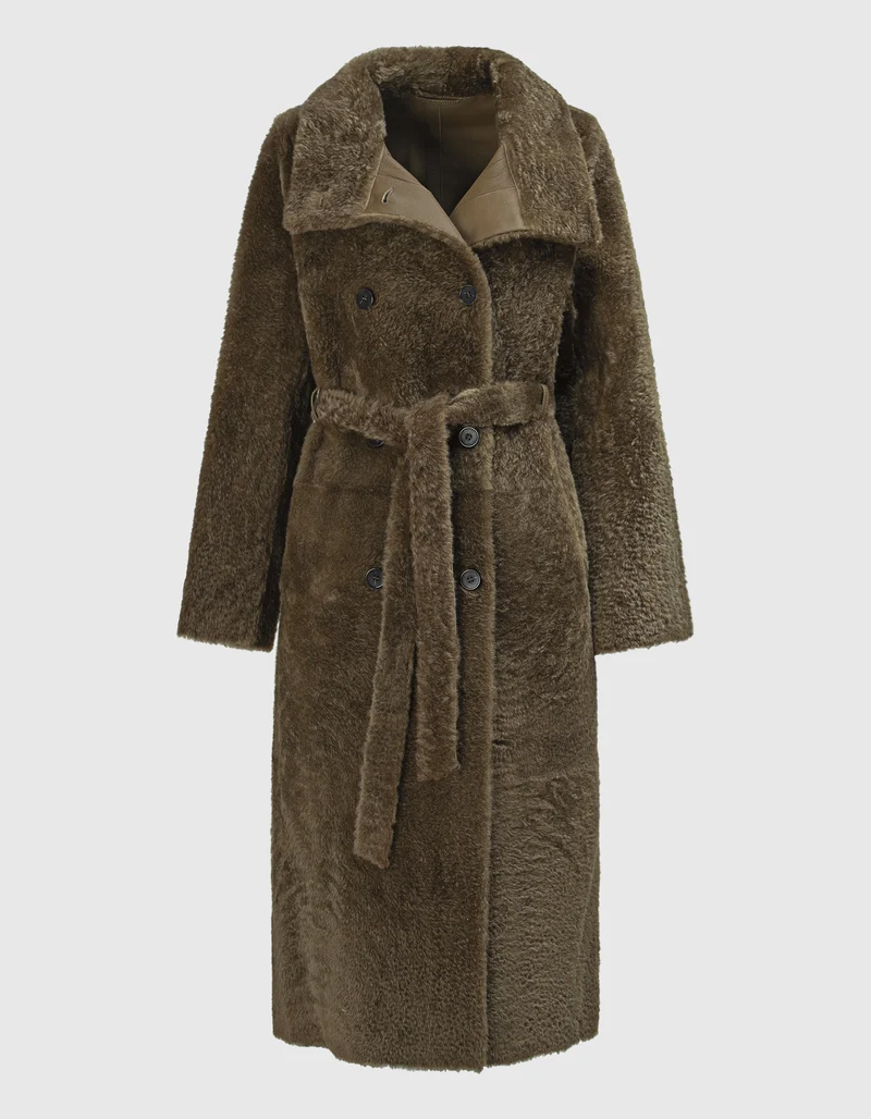 Doppelreihiger Lammleder-Shearling Wendemantel