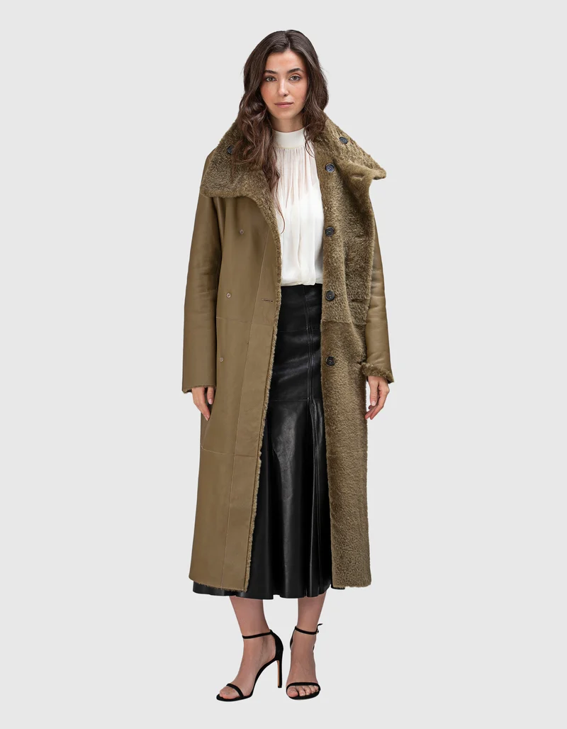 Doppelreihiger Lammleder-Shearling Wendemantel
