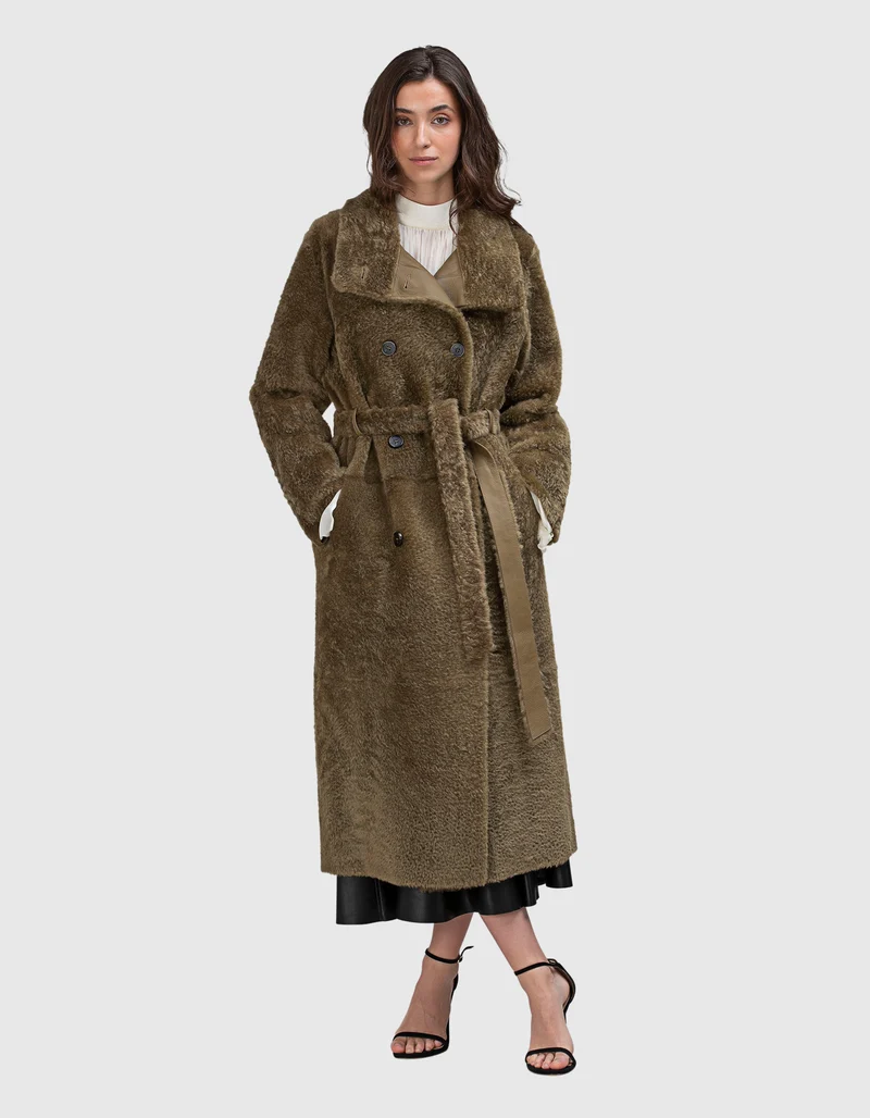 Doppelreihiger Lammleder-Shearling Wendemantel