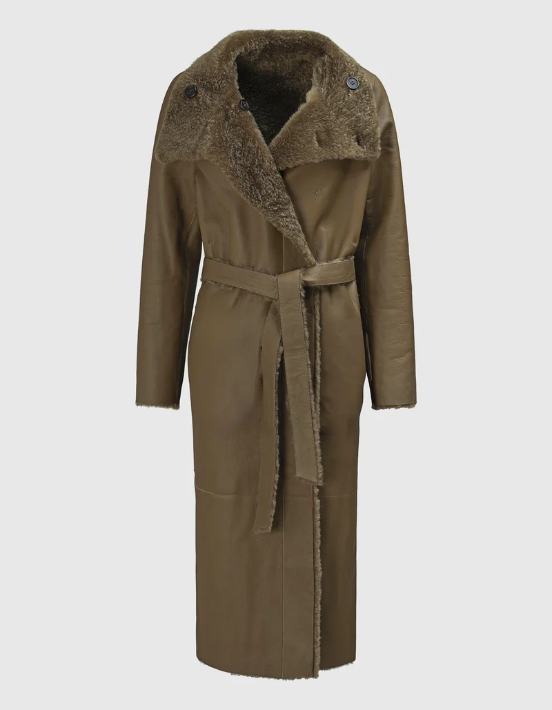 Doppelreihiger Lammleder-Shearling Wendemantel