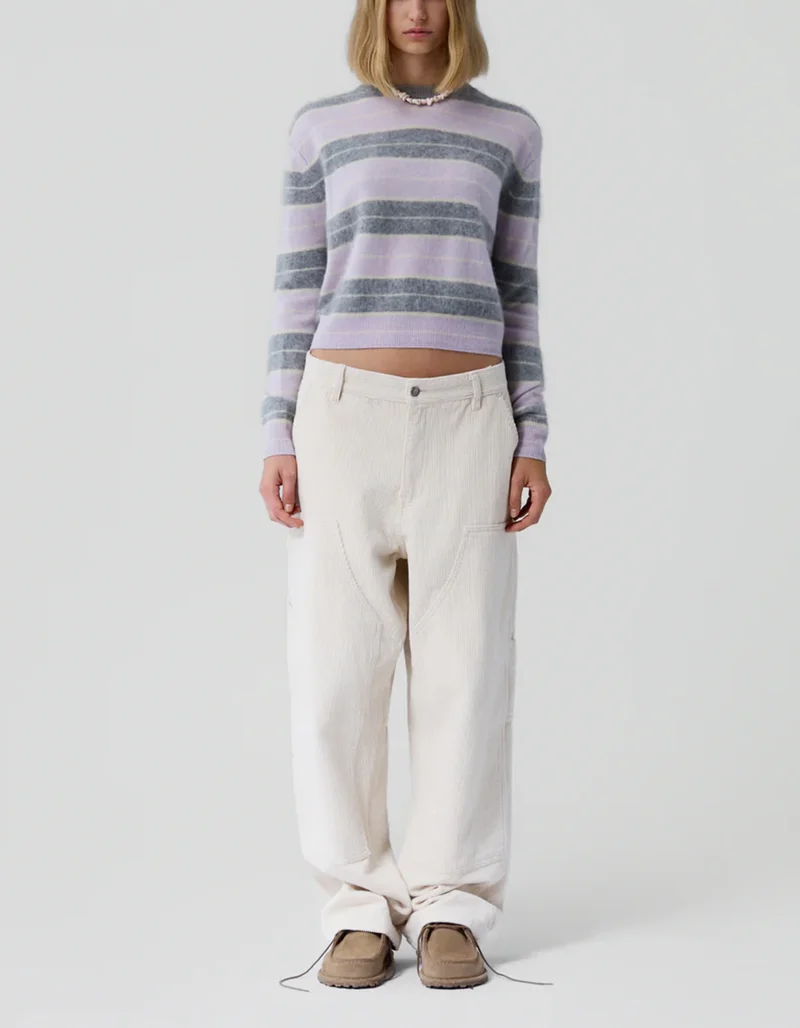 Cropped Oversize Kaschmir-Pullover Grizzly Stripe
