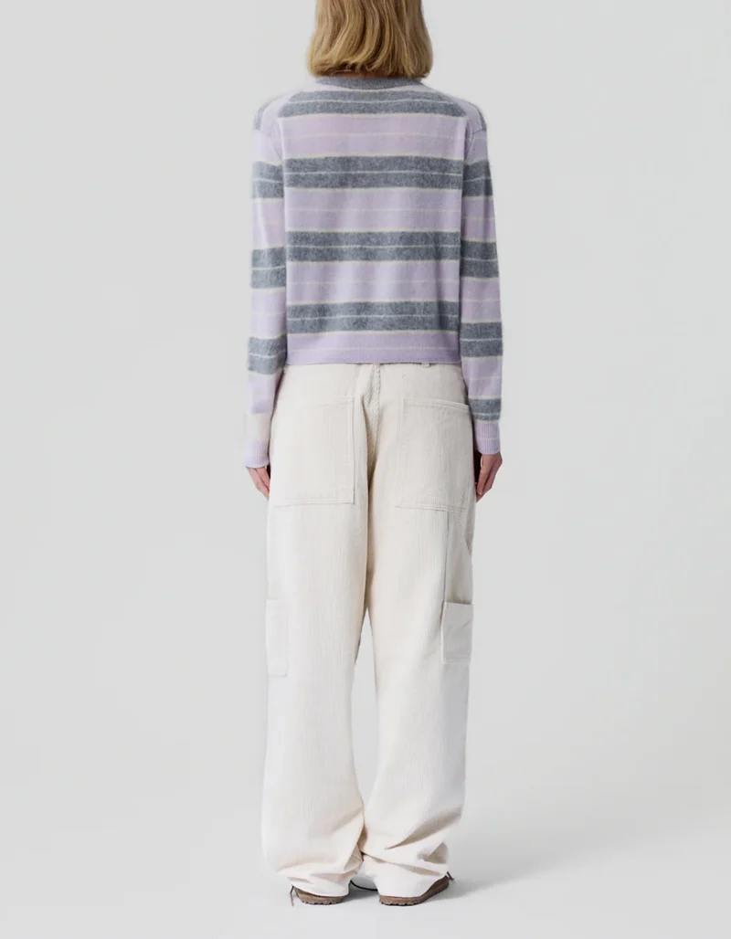 Cropped Oversize Kaschmir-Pullover Grizzly Stripe