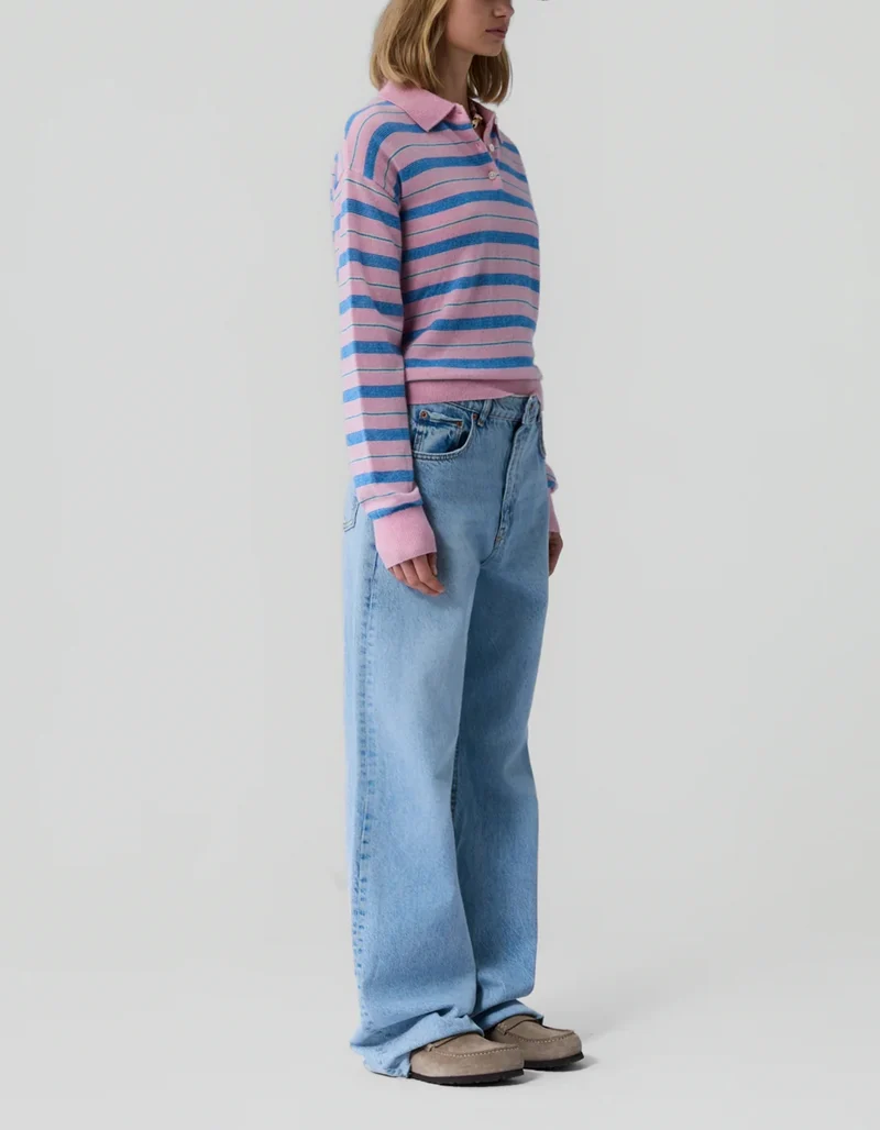 Kaschmir-Pullover Long Polo Collegiate Stripe