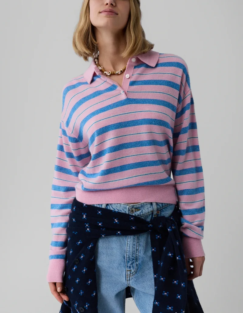 Kaschmir-Pullover Long Polo Collegiate Stripe