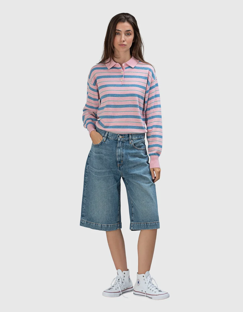 Kaschmir-Pullover Long Polo Collegiate Stripe