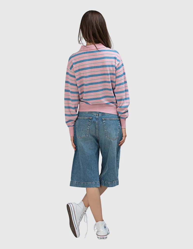 Kaschmir-Pullover Long Polo Collegiate Stripe